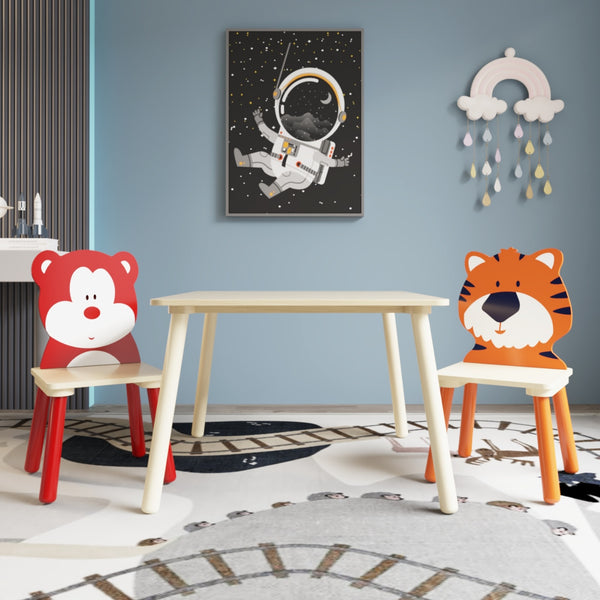 Kids Table & 2 Chairs Set, 3Pc Toddler Wooden Activity Play Set